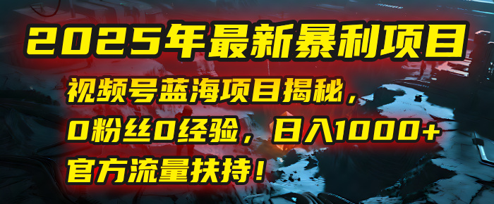 2025年最新暴利项目：视频号蓝海项目揭秘，0粉丝0经验，日入1000+，官方流量扶持！副业工作-副业资源站-副业项目-创业项目-搞钱项目个人副业工作资源分享