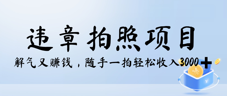 解气又赚钱的项目，最新违章拍照赚钱，随手一拍，轻松收入3000+副业工作-副业资源站-副业项目-创业项目-搞钱项目个人副业工作资源分享