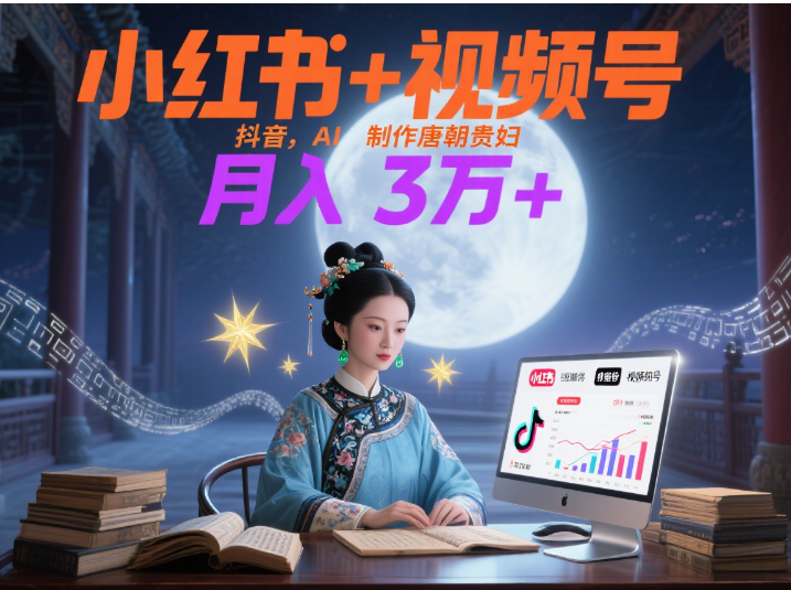 小红书+视频号+抖音，AI轻松制作唐朝贵妇IP，毒鸡汤、励志、减肥瘦身、养生赛道轻松切入，每天30分钟，轻松产出N条，月入3万+副业工作-副业资源站-副业项目-创业项目-搞钱项目个人副业工作资源分享