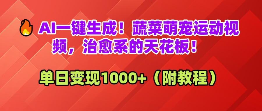 AI一键生成！蔬菜萌宠运动视频，治愈系的天花板！单日变现1000+（附教程）副业工作-副业资源站-副业项目-创业项目-搞钱项目个人副业工作资源分享